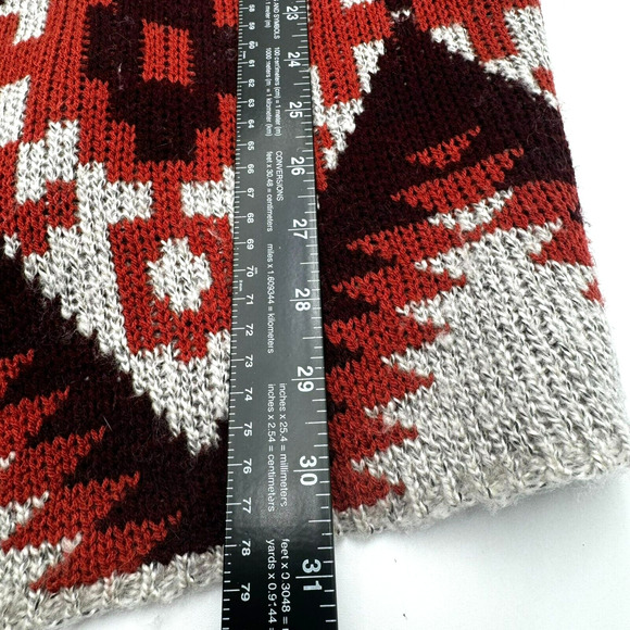 QUINN Women's Medium Open Front Cardigan Sweater Beige Orange Southwestern Aztec - Picture 8 of 9